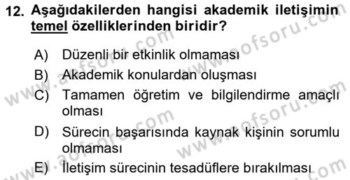 Din Eğitimi ve Din Hizmetlerinde Rehberlik Dersi 2021 - 2022 Yılı Yaz Okulu Sınav Soruları 12. Soru