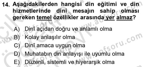 Din Eğitimi ve Din Hizmetlerinde Rehberlik Dersi 2021 - 2022 Yılı Yaz Okulu Sınav Soruları 14. Soru