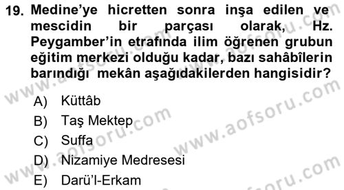Din Eğitimi ve Din Hizmetlerinde Rehberlik Dersi 2021 - 2022 Yılı Yaz Okulu Sınav Soruları 19. Soru