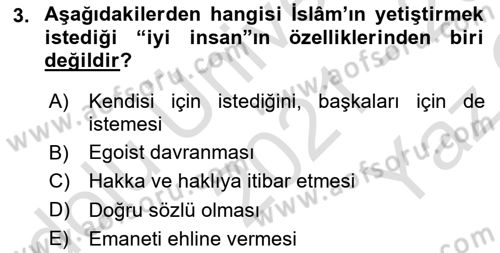 Din Eğitimi ve Din Hizmetlerinde Rehberlik Dersi 2021 - 2022 Yılı Yaz Okulu Sınav Soruları 3. Soru