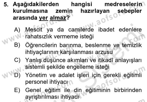 Din Eğitimi ve Din Hizmetlerinde Rehberlik Dersi 2021 - 2022 Yılı Yaz Okulu Sınav Soruları 5. Soru