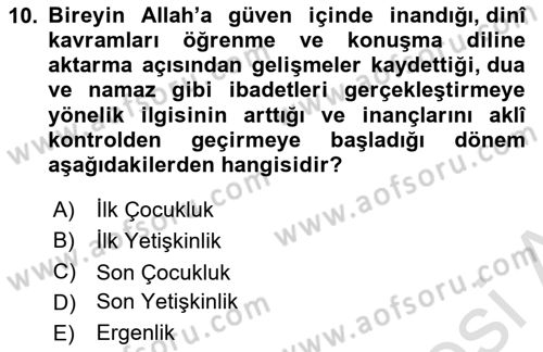 Din Eğitimi ve Din Hizmetlerinde Rehberlik Dersi 2022 - 2023 Yılı Yaz Okulu Sınav Soruları 10. Soru