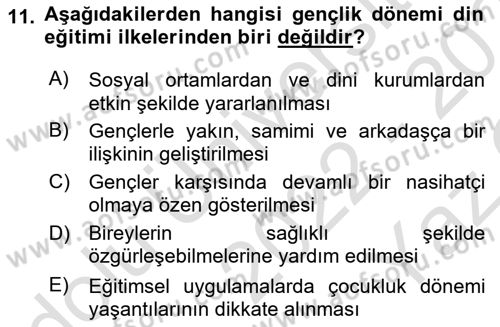 Din Eğitimi ve Din Hizmetlerinde Rehberlik Dersi 2022 - 2023 Yılı Yaz Okulu Sınav Soruları 11. Soru