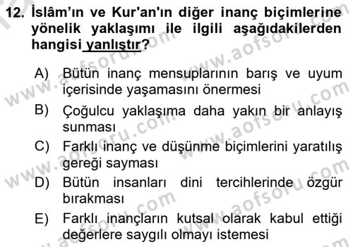 Din Eğitimi ve Din Hizmetlerinde Rehberlik Dersi 2022 - 2023 Yılı Yaz Okulu Sınav Soruları 12. Soru