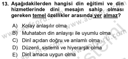 Din Eğitimi ve Din Hizmetlerinde Rehberlik Dersi 2022 - 2023 Yılı Yaz Okulu Sınav Soruları 13. Soru