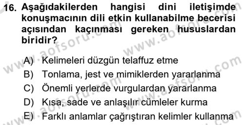 Din Eğitimi ve Din Hizmetlerinde Rehberlik Dersi 2022 - 2023 Yılı Yaz Okulu Sınav Soruları 16. Soru
