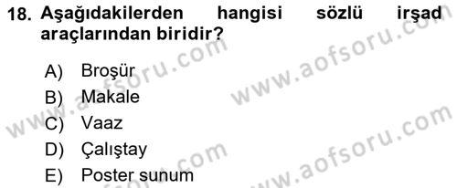 Din Eğitimi ve Din Hizmetlerinde Rehberlik Dersi 2022 - 2023 Yılı Yaz Okulu Sınav Soruları 18. Soru