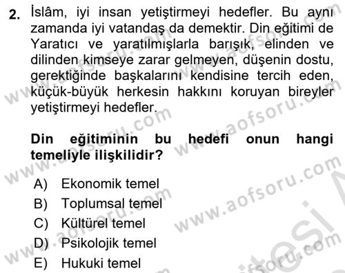Din Eğitimi ve Din Hizmetlerinde Rehberlik Dersi 2022 - 2023 Yılı Yaz Okulu Sınav Soruları 2. Soru