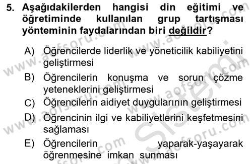 Din Eğitimi ve Din Hizmetlerinde Rehberlik Dersi 2022 - 2023 Yılı Yaz Okulu Sınav Soruları 5. Soru