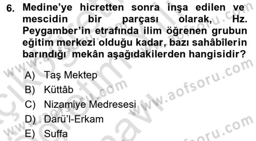 Din Eğitimi ve Din Hizmetlerinde Rehberlik Dersi 2022 - 2023 Yılı Yaz Okulu Sınav Soruları 6. Soru