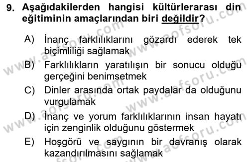 Din Eğitimi ve Din Hizmetlerinde Rehberlik Dersi 2022 - 2023 Yılı Yaz Okulu Sınav Soruları 9. Soru