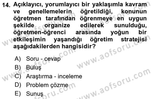 Din Eğitimi ve Din Hizmetlerinde Rehberlik Dersi 2023 - 2024 Yılı (Vize) Ara Sınavı 14. Soru