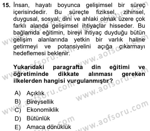 Din Eğitimi ve Din Hizmetlerinde Rehberlik Dersi 2023 - 2024 Yılı (Vize) Ara Sınavı 15. Soru