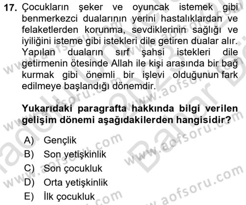 Din Eğitimi ve Din Hizmetlerinde Rehberlik Dersi 2023 - 2024 Yılı (Vize) Ara Sınavı 17. Soru