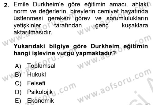 Din Eğitimi ve Din Hizmetlerinde Rehberlik Dersi 2023 - 2024 Yılı (Vize) Ara Sınavı 2. Soru