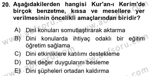 Din Eğitimi ve Din Hizmetlerinde Rehberlik Dersi 2023 - 2024 Yılı (Vize) Ara Sınavı 20. Soru