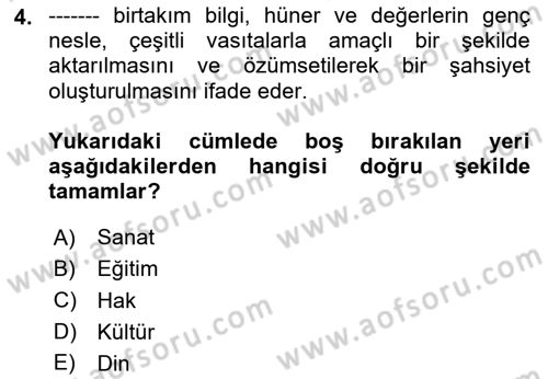 Din Eğitimi ve Din Hizmetlerinde Rehberlik Dersi 2023 - 2024 Yılı (Vize) Ara Sınavı 4. Soru