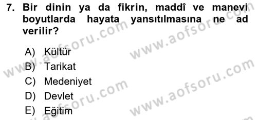 Din Eğitimi ve Din Hizmetlerinde Rehberlik Dersi 2023 - 2024 Yılı (Vize) Ara Sınavı 7. Soru