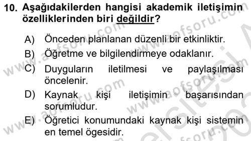 Din Eğitimi ve Din Hizmetlerinde Rehberlik Dersi 2023 - 2024 Yılı (Final) Dönem Sonu Sınav Soruları 10. Soru