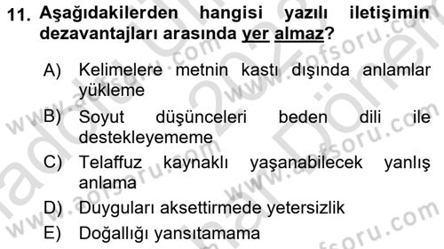 Din Eğitimi ve Din Hizmetlerinde Rehberlik Dersi 2023 - 2024 Yılı (Final) Dönem Sonu Sınav Soruları 11. Soru
