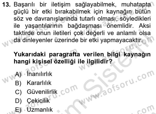 Din Eğitimi ve Din Hizmetlerinde Rehberlik Dersi 2023 - 2024 Yılı (Final) Dönem Sonu Sınav Soruları 13. Soru
