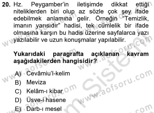 Din Eğitimi ve Din Hizmetlerinde Rehberlik Dersi 2023 - 2024 Yılı (Final) Dönem Sonu Sınav Soruları 20. Soru