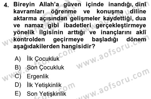 Din Eğitimi ve Din Hizmetlerinde Rehberlik Dersi 2023 - 2024 Yılı (Final) Dönem Sonu Sınav Soruları 4. Soru