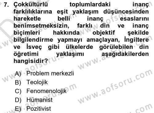 Din Eğitimi ve Din Hizmetlerinde Rehberlik Dersi 2023 - 2024 Yılı (Final) Dönem Sonu Sınav Soruları 7. Soru