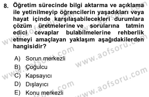 Din Eğitimi ve Din Hizmetlerinde Rehberlik Dersi 2023 - 2024 Yılı (Final) Dönem Sonu Sınav Soruları 8. Soru