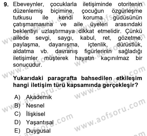 Din Eğitimi ve Din Hizmetlerinde Rehberlik Dersi 2023 - 2024 Yılı (Final) Dönem Sonu Sınav Soruları 9. Soru