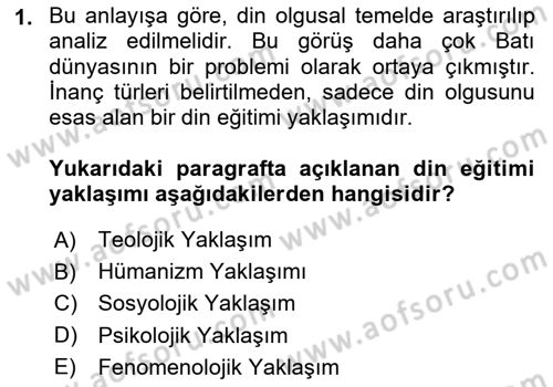 Din Eğitimi ve Din Hizmetlerinde Rehberlik Dersi 2023 - 2024 Yılı Yaz Okulu Sınav Soruları 1. Soru