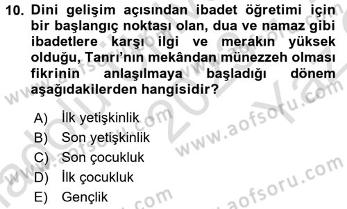 Din Eğitimi ve Din Hizmetlerinde Rehberlik Dersi 2023 - 2024 Yılı Yaz Okulu Sınav Soruları 10. Soru