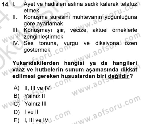 Din Eğitimi ve Din Hizmetlerinde Rehberlik Dersi 2023 - 2024 Yılı Yaz Okulu Sınav Soruları 14. Soru