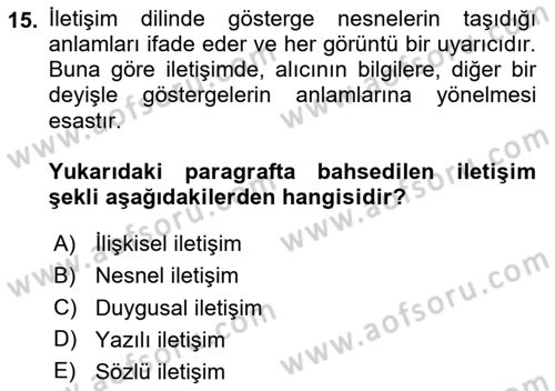 Din Eğitimi ve Din Hizmetlerinde Rehberlik Dersi 2023 - 2024 Yılı Yaz Okulu Sınav Soruları 15. Soru
