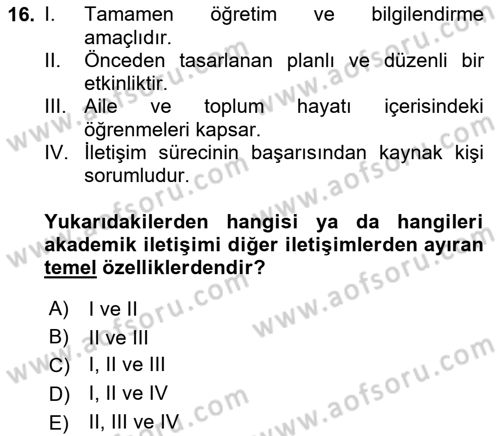Din Eğitimi ve Din Hizmetlerinde Rehberlik Dersi 2023 - 2024 Yılı Yaz Okulu Sınav Soruları 16. Soru