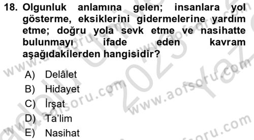 Din Eğitimi ve Din Hizmetlerinde Rehberlik Dersi 2023 - 2024 Yılı Yaz Okulu Sınav Soruları 18. Soru