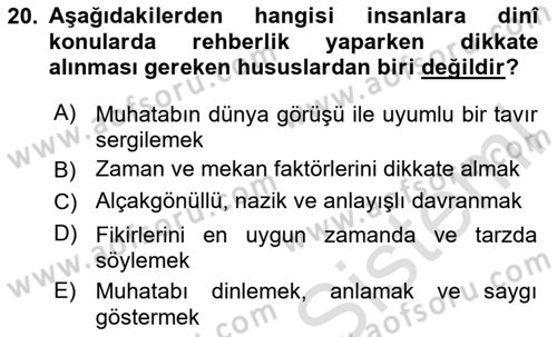 Din Eğitimi ve Din Hizmetlerinde Rehberlik Dersi 2023 - 2024 Yılı Yaz Okulu Sınav Soruları 20. Soru