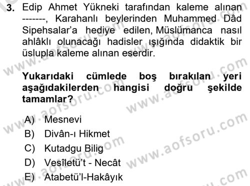 Din Eğitimi ve Din Hizmetlerinde Rehberlik Dersi 2023 - 2024 Yılı Yaz Okulu Sınav Soruları 3. Soru