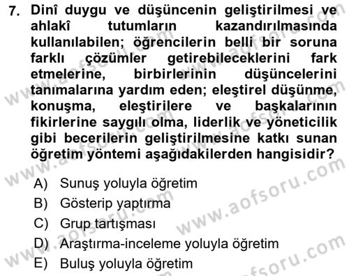 Din Eğitimi ve Din Hizmetlerinde Rehberlik Dersi 2023 - 2024 Yılı Yaz Okulu Sınav Soruları 7. Soru