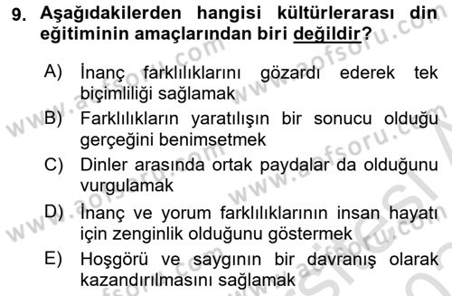 Din Eğitimi ve Din Hizmetlerinde Rehberlik Dersi 2023 - 2024 Yılı Yaz Okulu Sınav Soruları 9. Soru