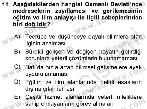 Din Eğitimi ve Din Hizmetlerinde Rehberlik Dersi 2024 - 2025 Yılı (Vize) Ara Sınav Soruları 11. Soru