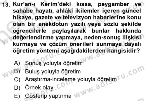 Din Eğitimi ve Din Hizmetlerinde Rehberlik Dersi 2024 - 2025 Yılı (Vize) Ara Sınav Soruları 13. Soru