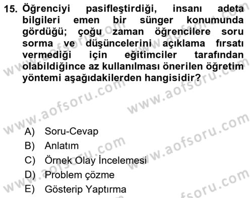Din Eğitimi ve Din Hizmetlerinde Rehberlik Dersi 2024 - 2025 Yılı (Vize) Ara Sınav Soruları 15. Soru