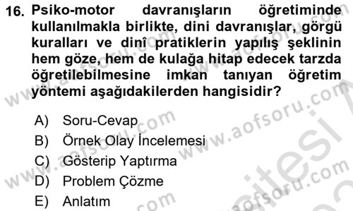 Din Eğitimi ve Din Hizmetlerinde Rehberlik Dersi 2024 - 2025 Yılı (Vize) Ara Sınav Soruları 16. Soru
