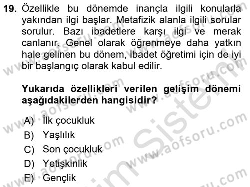 Din Eğitimi ve Din Hizmetlerinde Rehberlik Dersi 2024 - 2025 Yılı (Vize) Ara Sınav Soruları 19. Soru