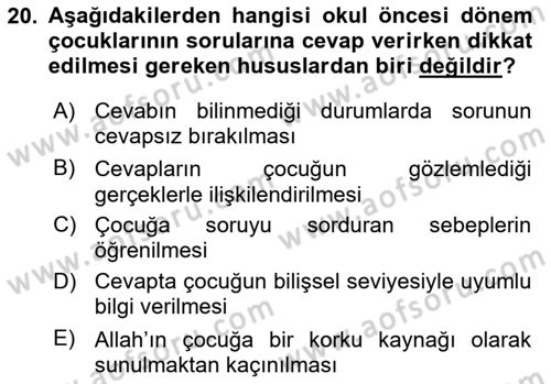 Din Eğitimi ve Din Hizmetlerinde Rehberlik Dersi 2024 - 2025 Yılı (Vize) Ara Sınav Soruları 20. Soru