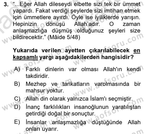 Din Eğitimi ve Din Hizmetlerinde Rehberlik Dersi 2024 - 2025 Yılı (Vize) Ara Sınav Soruları 3. Soru