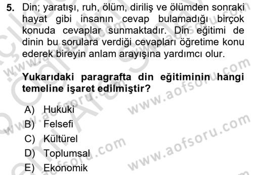 Din Eğitimi ve Din Hizmetlerinde Rehberlik Dersi 2024 - 2025 Yılı (Vize) Ara Sınav Soruları 5. Soru