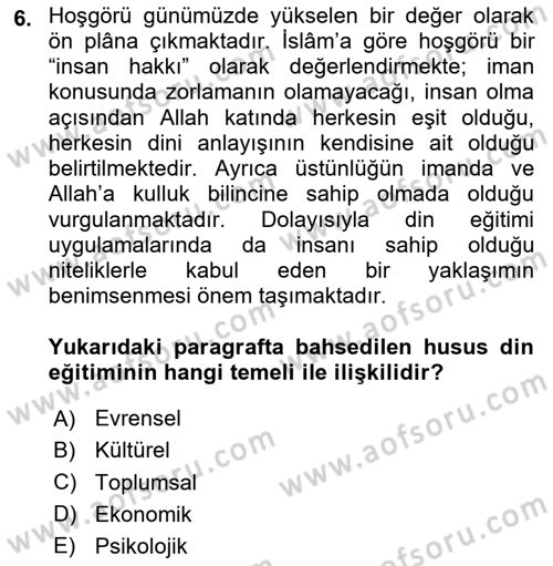 Din Eğitimi ve Din Hizmetlerinde Rehberlik Dersi 2024 - 2025 Yılı (Vize) Ara Sınav Soruları 6. Soru