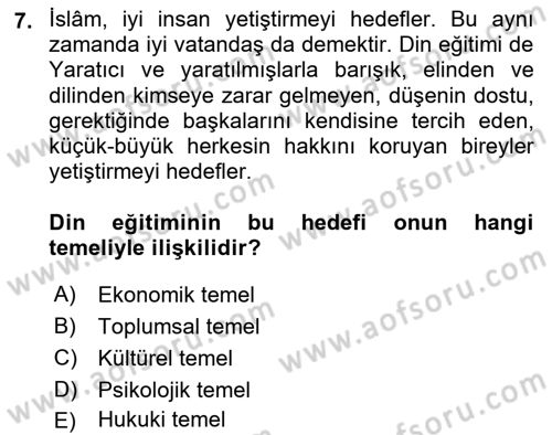 Din Eğitimi ve Din Hizmetlerinde Rehberlik Dersi 2024 - 2025 Yılı (Vize) Ara Sınav Soruları 7. Soru